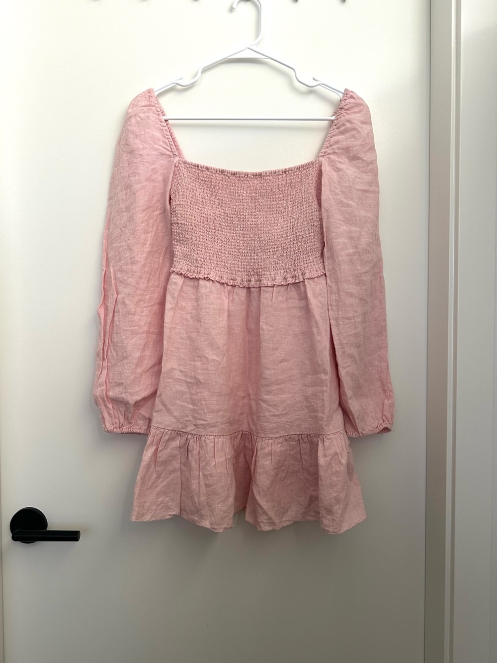 Wilfred Pink Smocked Long-Sleeve Linen Dress